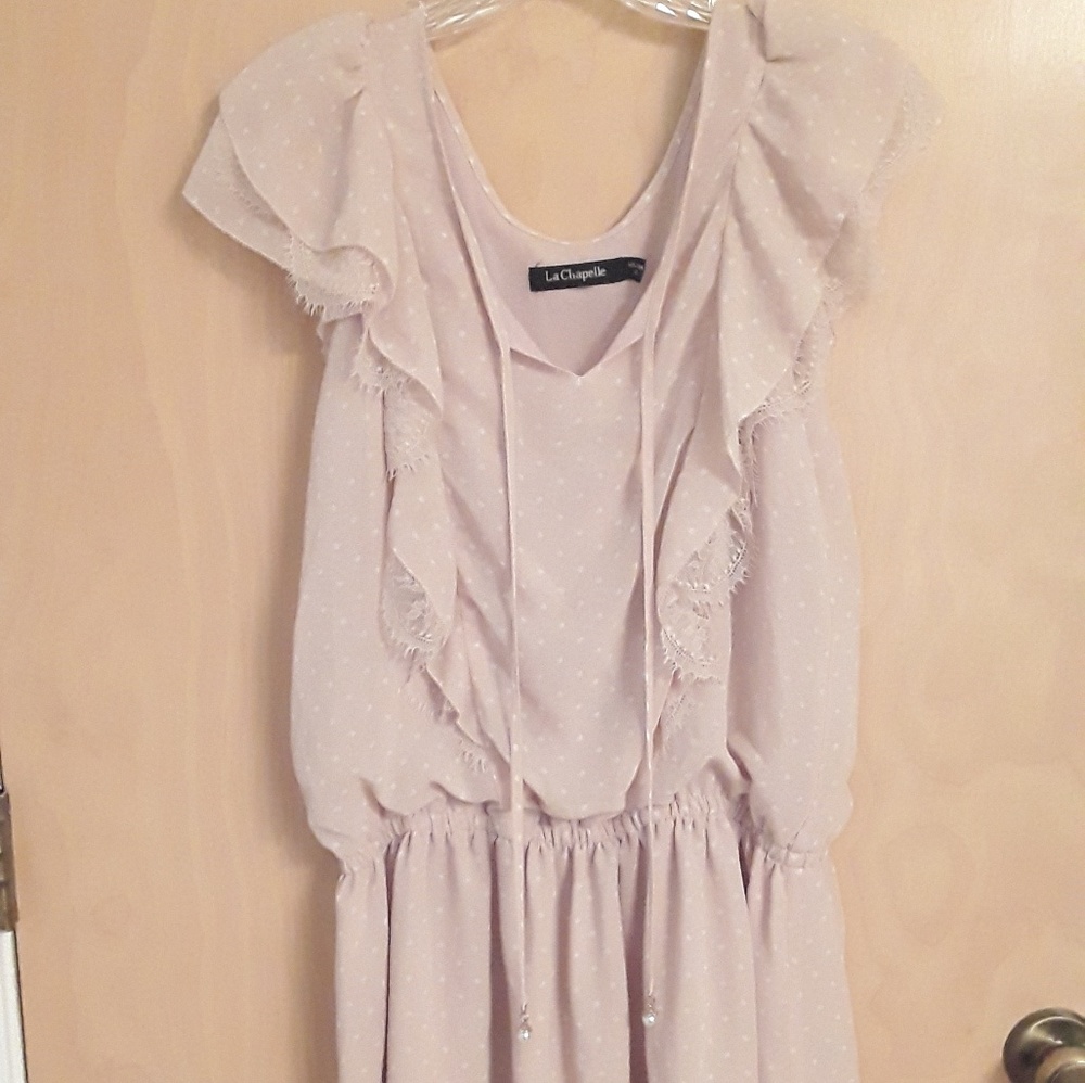 La Chapelle Pink polka dot lace dress lolita XS